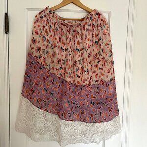 NWOT Anthropologie Laia Boho Floral Pleated Midi Skirt | Size MP